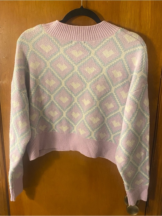 wild fable Pastel Pink & Cream Heart-Pattern Crewneck Sweater - Picture 4 of 4